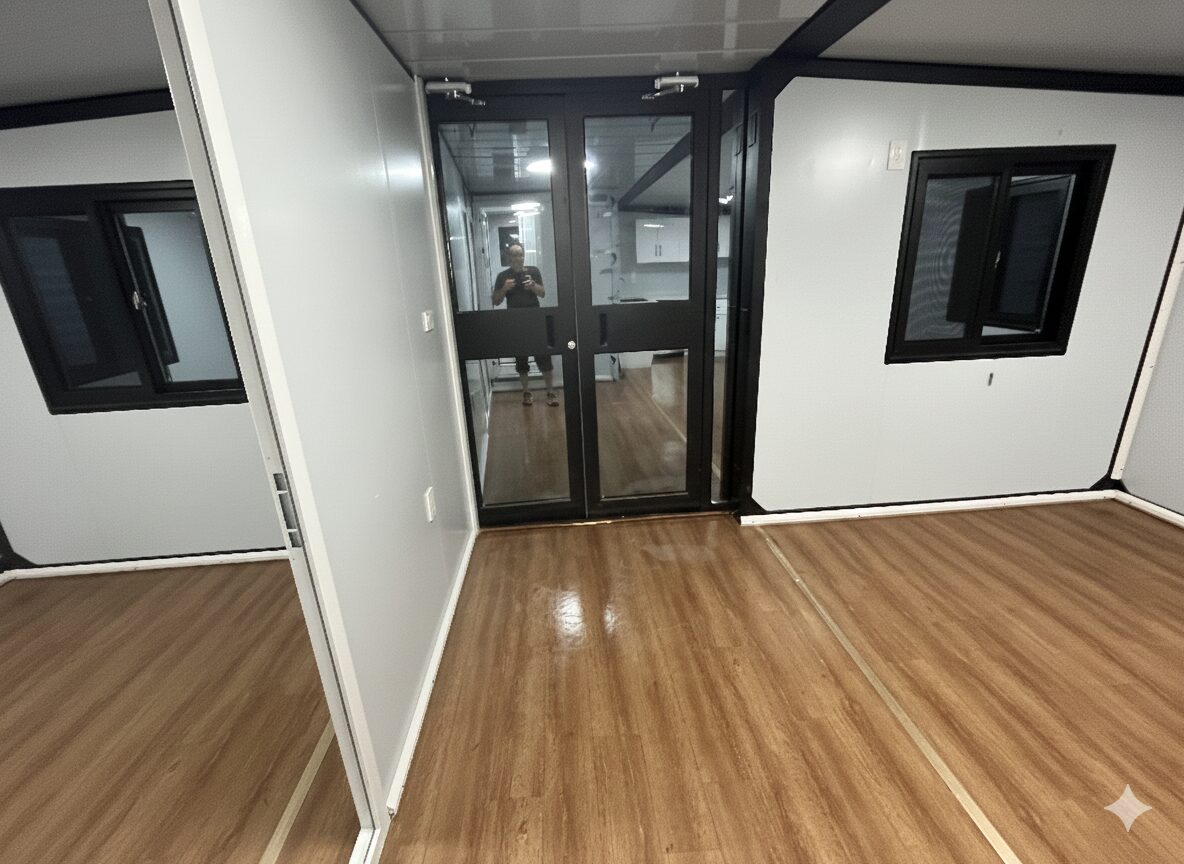 Entry and living area in the Comanche container tiny home